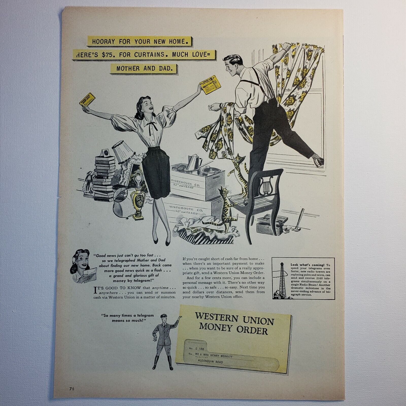 Vintage 1946 Western Union Money Order - Vintage Magazine Ad - Frameable