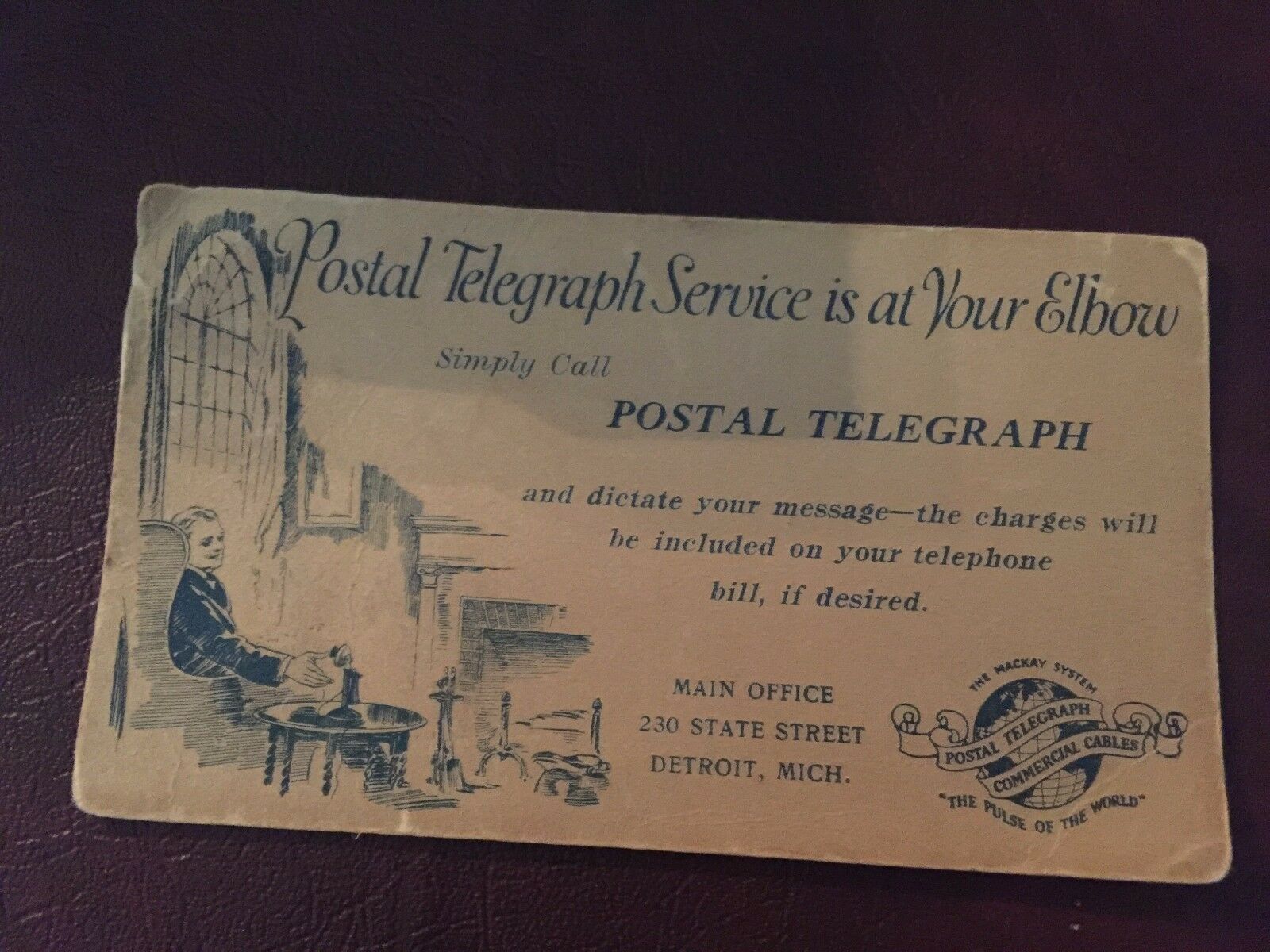 Antique Postal Telegraph Service Advertisement From Around 1926